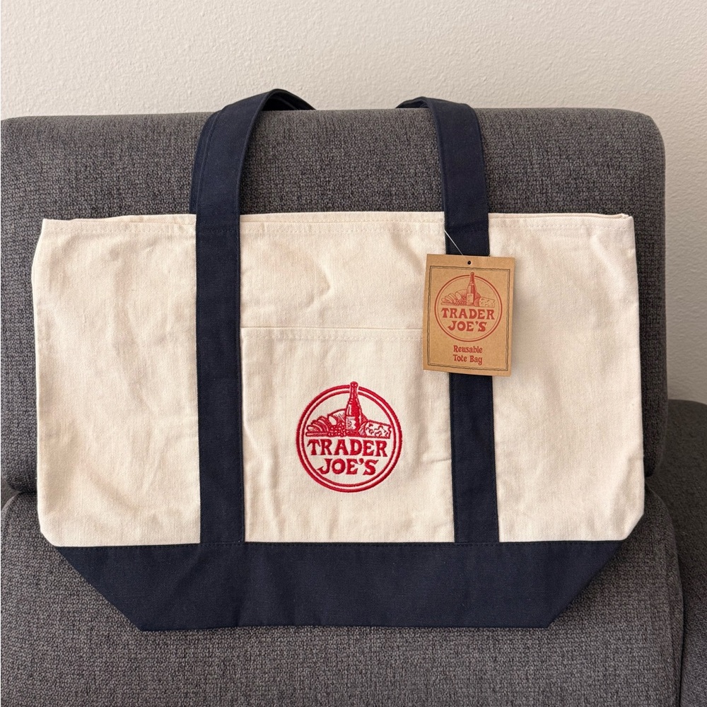 Trader Joe's Canvas Tote with Navy Accents